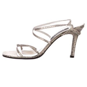 Stuart Weitzman Metallic Silver Strappy Sandal Heels